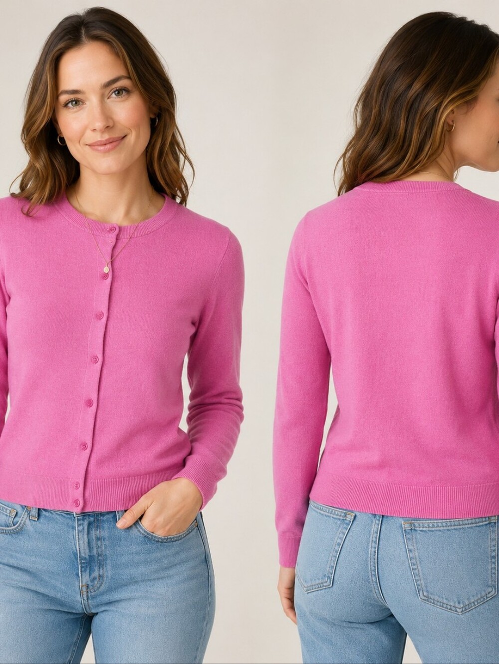 J.Crew Size S Pink Button Front Cardigan Crewneck Sweater Preppy Classic Feminin